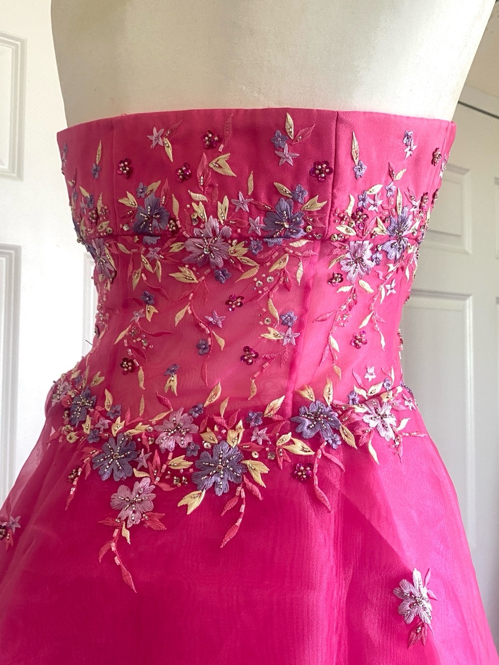 Strapless Fuschia Evening Gown with Embroidered Bodice - Picture 8 of 13
